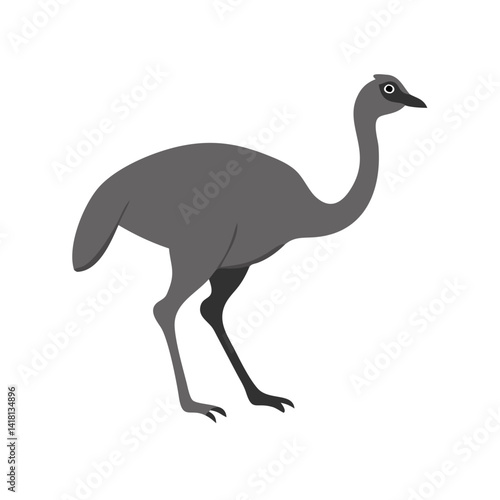 Stylized Grey Emu Illustration on Isolated Black Background