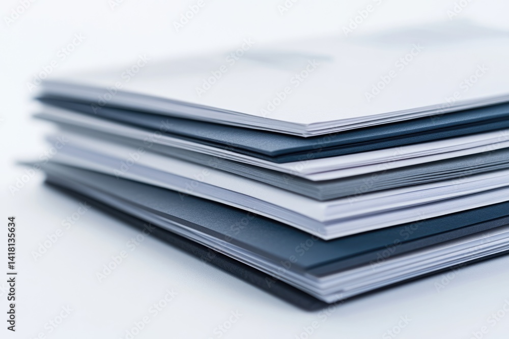 A stack of neatly organized documents in varying shades of blue and white. A stack of neatly organized documents in varying shades of blue and white.