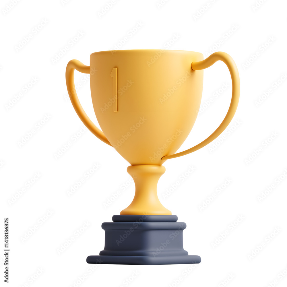 Golden Champion Trophy Cup, First Place Prize Award on White Background Render Golden Champion Trophy Cup, First Place Prize Award on White Background Render