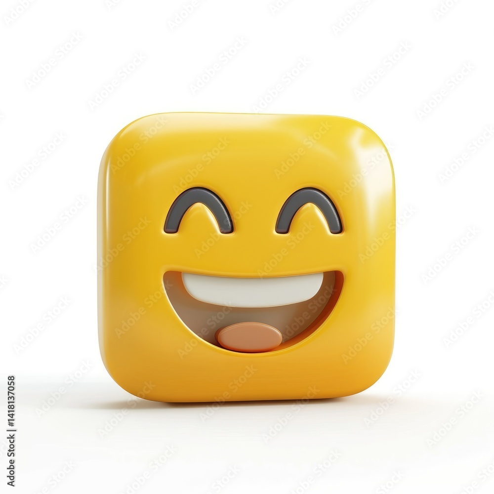Fototapeta premium Smiling, square emoji depicts joy and happiness.