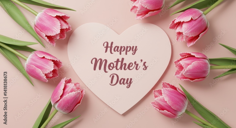 custom made wallpaper toronto digitalHeart-shaped Mother's day card with pink tulips on pastel background