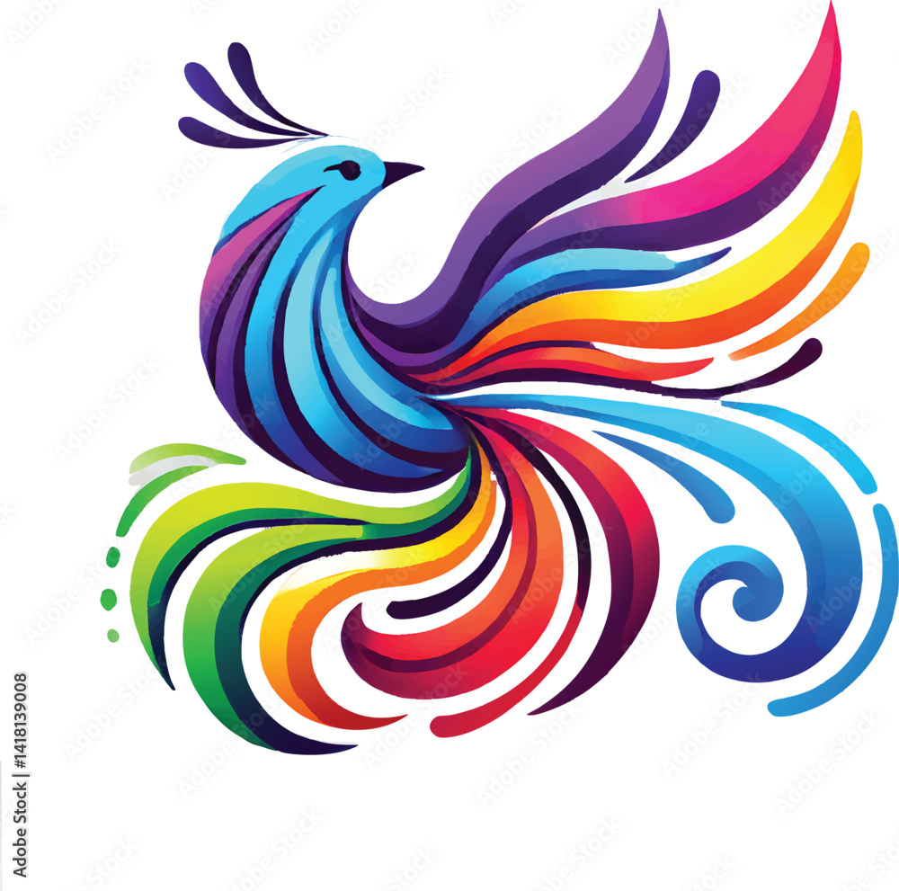 Naklejka premium Dynamic Bird Art with Rainbow Feathers