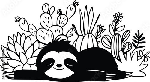 Sloth With Flowers, Sloth Floral Silhouette