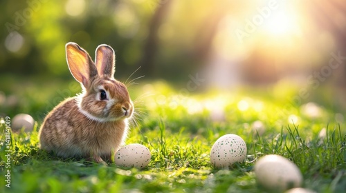 Colorful eggs in meadow