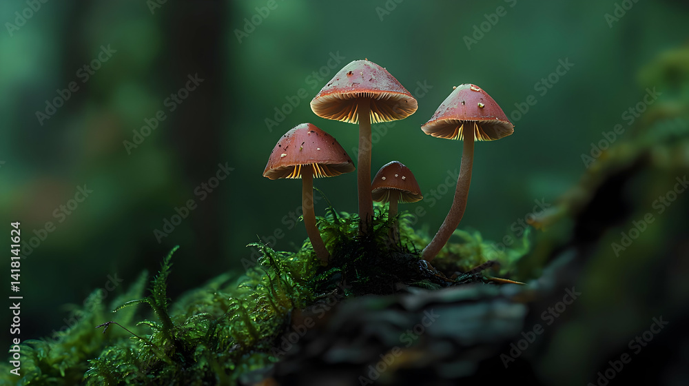 Fototapeta premium Closeup Forest Mushrooms On Mossy Ground