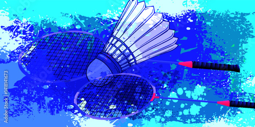 badminton related objects including rackets, shuttlecocks, Ideal for concepts around the sport,