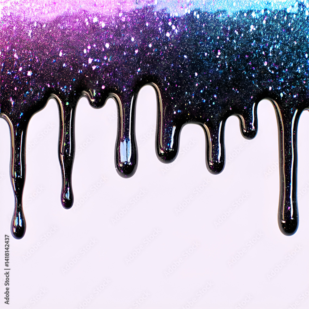 Liquid glitter nail polish with glossy drips Liquid glitter nail polish with glossy drips