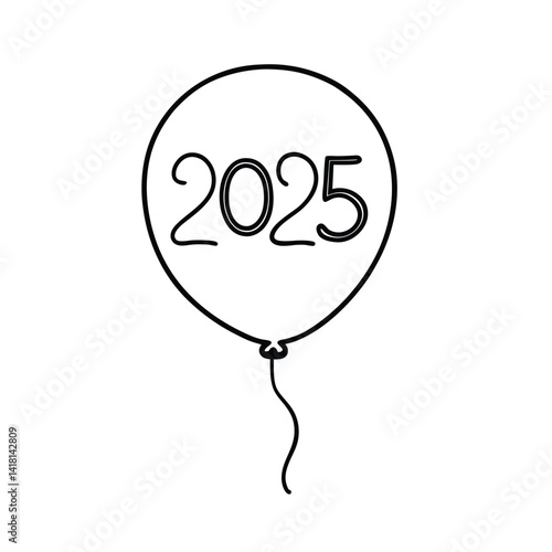 Black and white balloon vector graphic for new year 2025 celebrations minimalist design concept illustration festive design