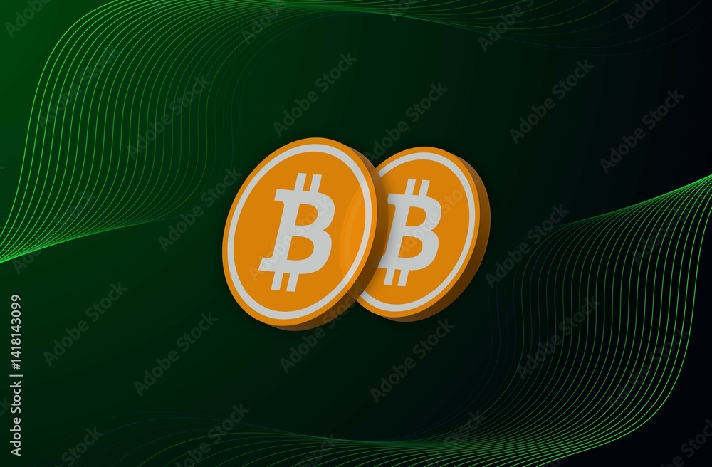 images of the bitcoin-btc logo on a digital background. 3d illustrations.