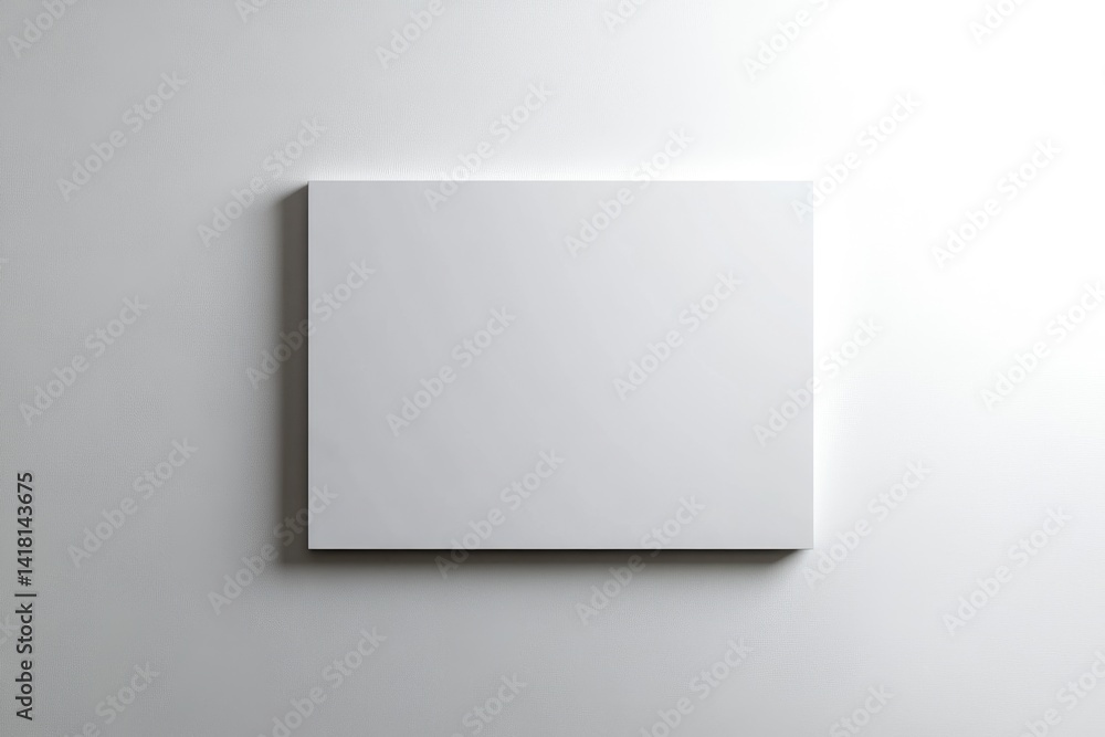 A blank white square canvas hangs on a textured white wall, offering a minimalist, clean aesthetic. A blank white square canvas hangs on a textured white wall, offering a minimalist, clean aesthetic.