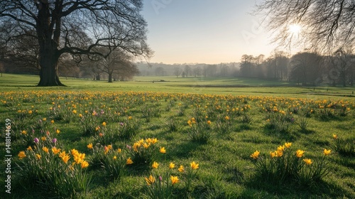 Colorful eggs in meadow