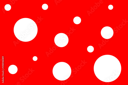 Bright red background with various sized white circles creates a playful and modern abstract design suitable for multiple applications