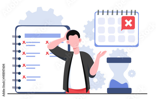 Missed deadline and task confusion concept. Vector illustration
