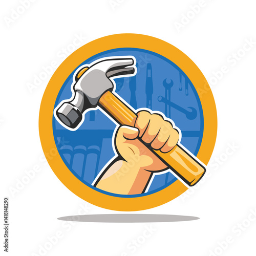 handy man with hand hammer logo