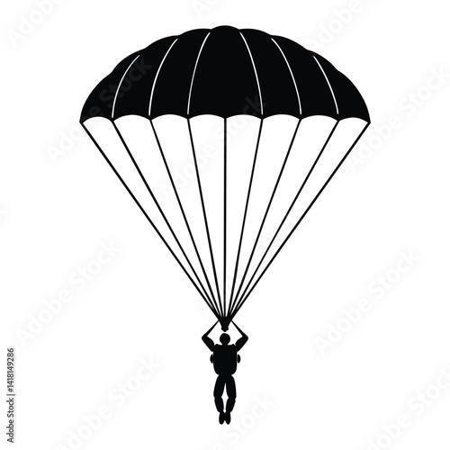 Silhouette Vector of Parachutist Landing with Open Parachute.