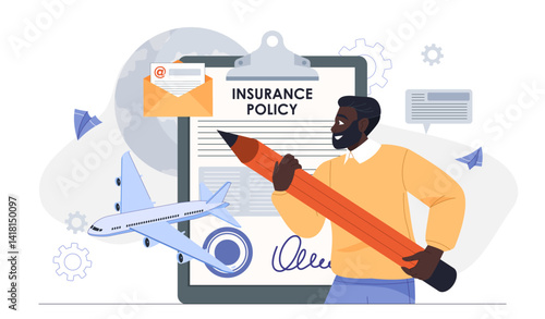 Travel insurance policy concept scene. Vector illustration