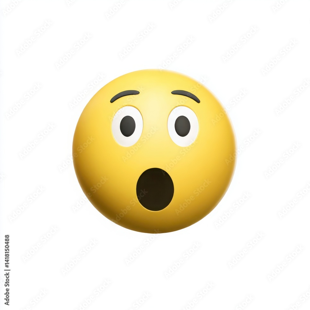 Fototapeta premium Surprised yellow emoji isolated on white background