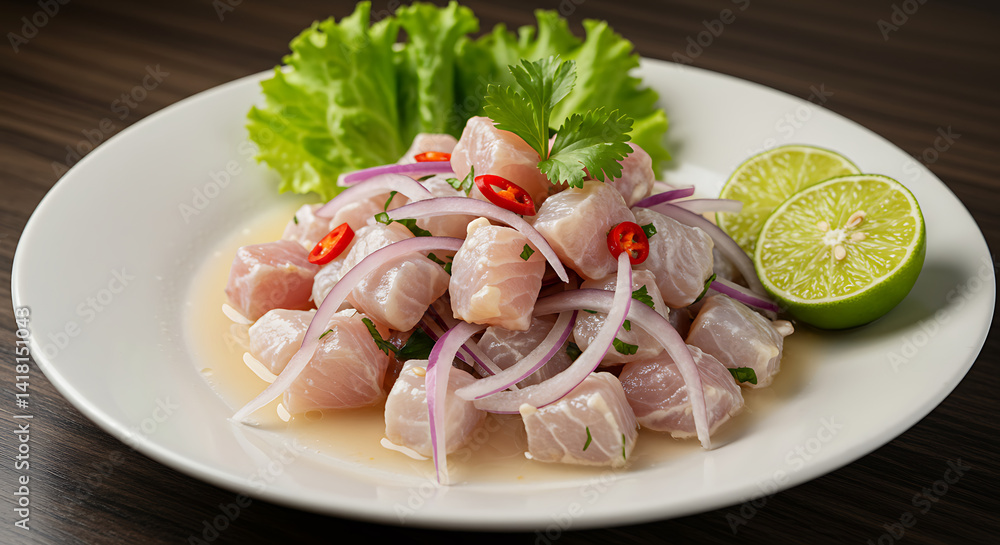 Fresh Peruvian Ceviche Dish Close-up for Food Blogs and Restaurant Menus Fresh Peruvian Ceviche Dish Close-up for Food Blogs and Restaurant Menus
