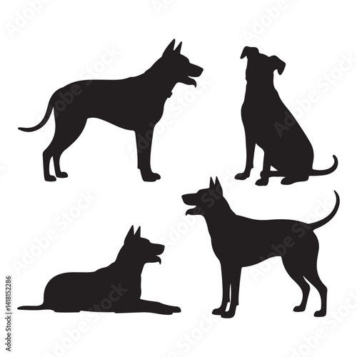 set of black dogs vector.