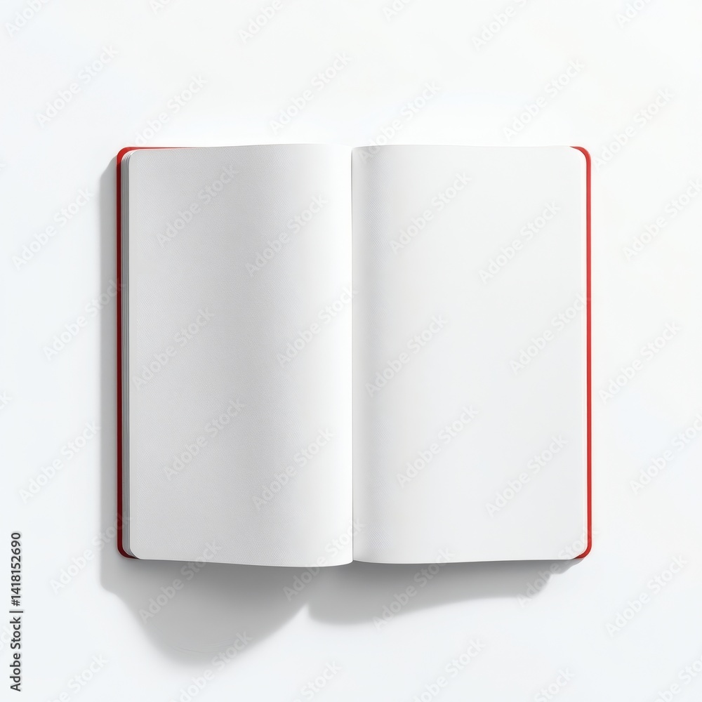 Open Blank Notebook with Red Cover on White Background Open Blank Notebook with Red Cover on White Background