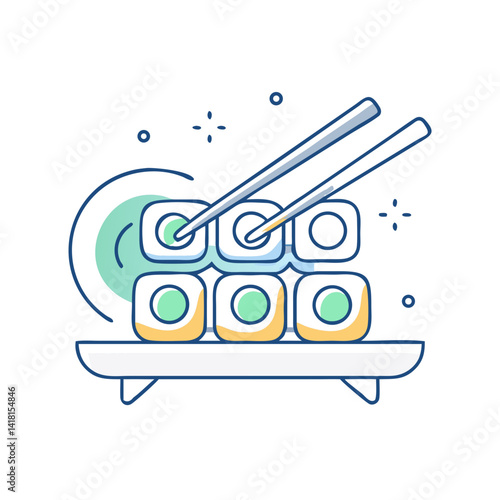 Sushi rolls with chopsticks.