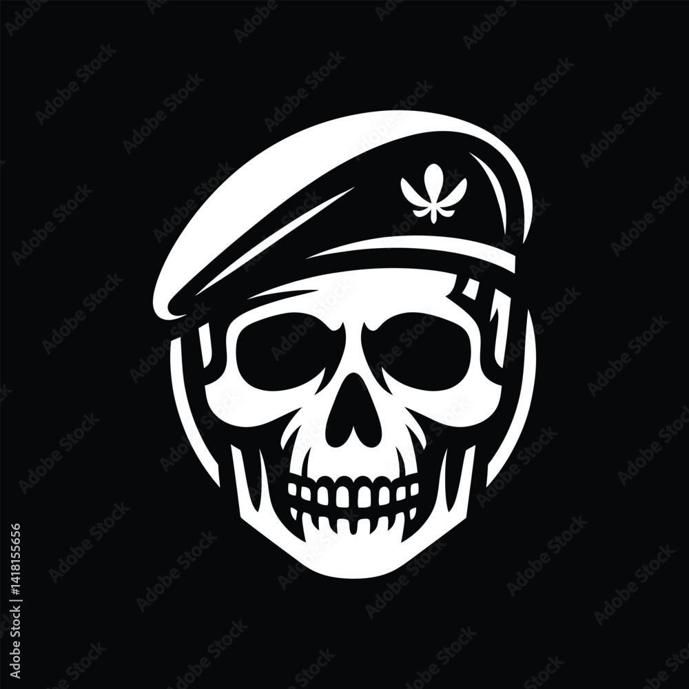 Skull wearing beret graphic on black background Skull wearing beret graphic on black background