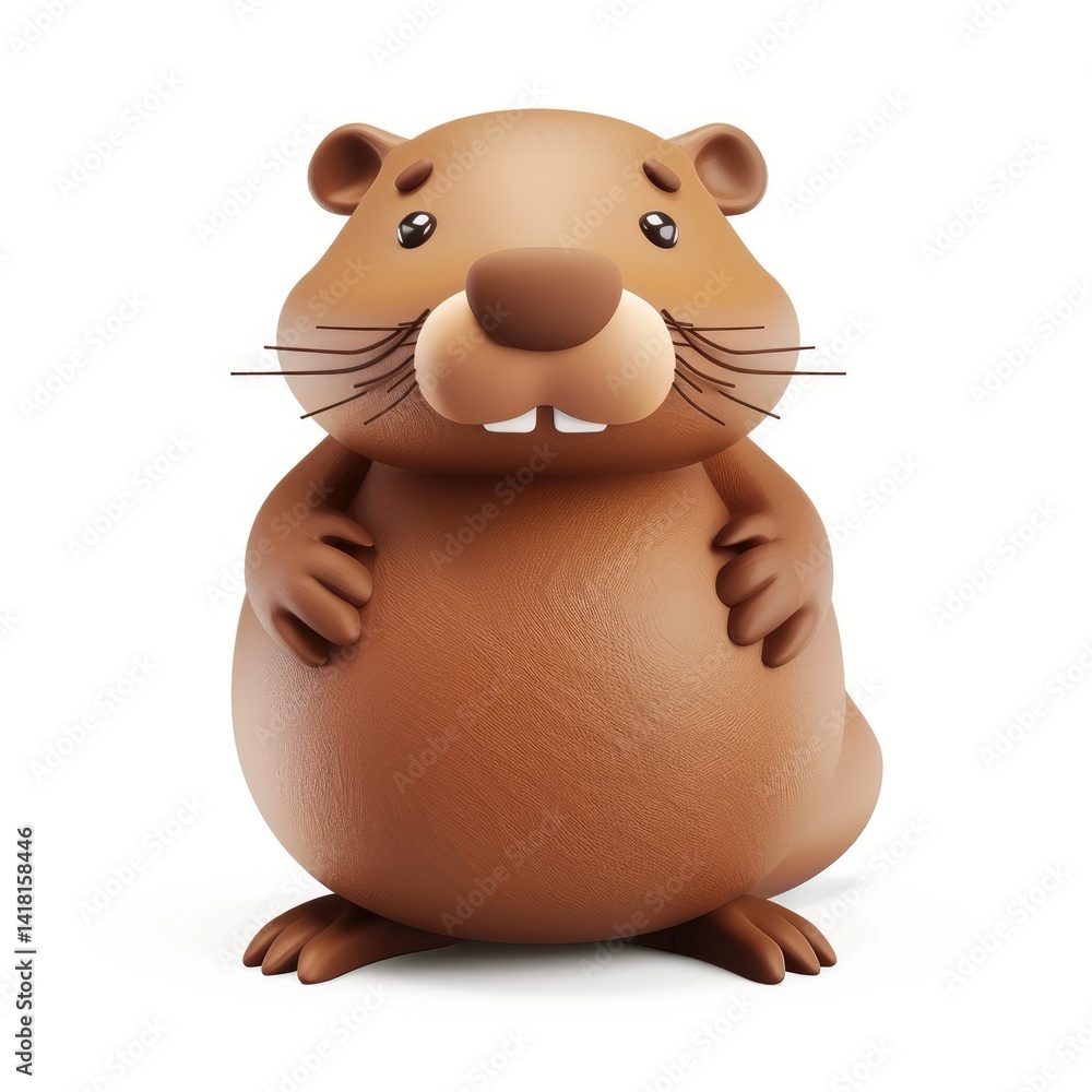 Fototapeta premium Cartoonish beaver character, adorable and plump.