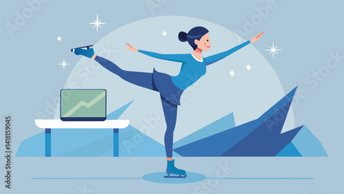 A professional figure skater hosting a virtual clinic showcasing graceful routines and offering tips on perfecting jumps and spins.. Vector illustration