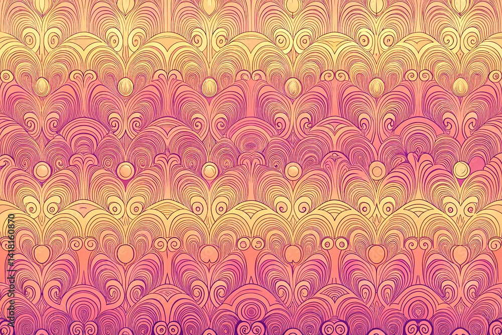 Orange round swirl fantasy.Yellow curls like plants Orange round swirl fantasy.Yellow curls like plants