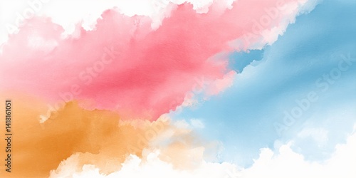 Watercolor painting of a vibrant blue sky with soft white clouds and subtle color gradients.