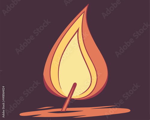 Burning Matchstick with Flame and Glow: Light, Fire, and Ignition Vector.