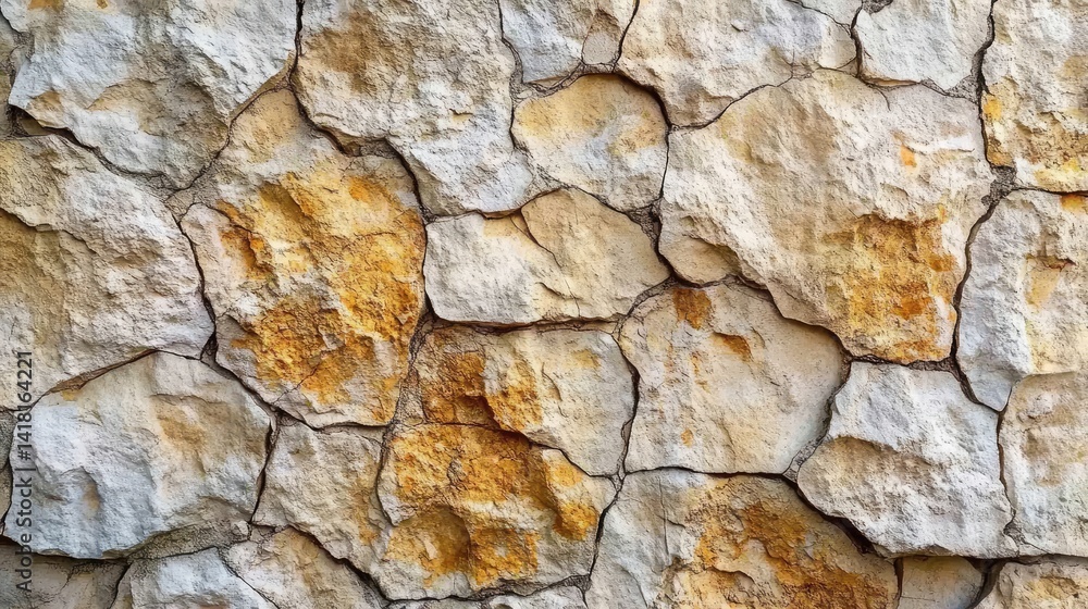 Irregular, light tan and beige stone wall structure. Irregular, light tan and beige stone wall structure.