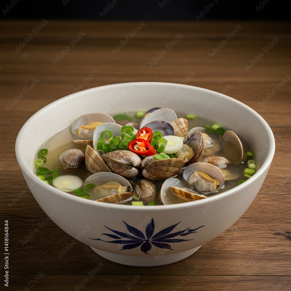 Korean-style clear clam soup with fresh shellfish and green onions — Jogaetang Korean-style clear clam soup with fresh shellfish and green onions — Jogaetang