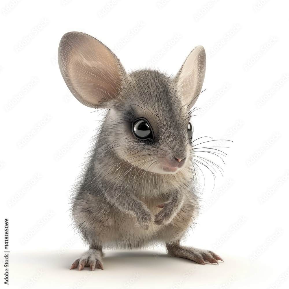 Obraz premium Close-up digital rendering of a tiny, gray mouse.