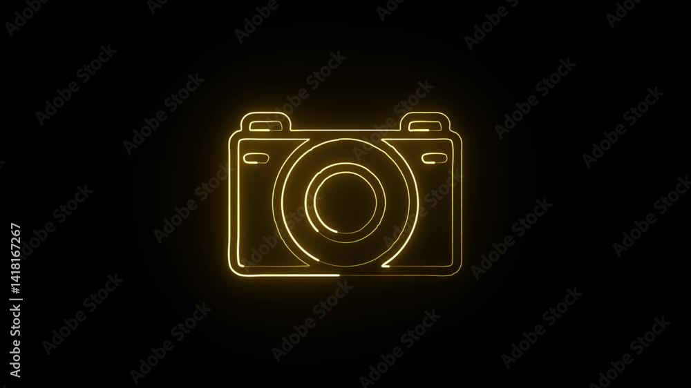 glowing neon camera free icon isolated, black background, HD motion graphic animation glowing neon camera free icon isolated, black background, HD motion graphic animation