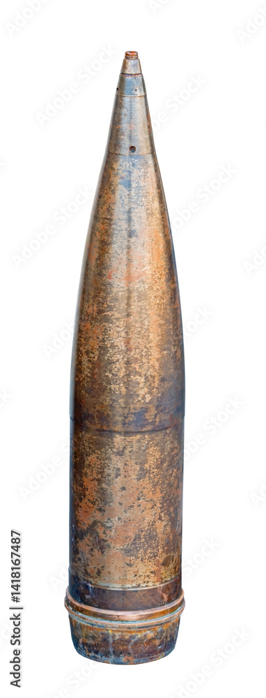 old artillery shell isolated on white