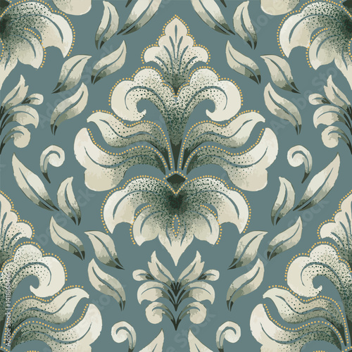 Watercolor damask seamless pattern element. Vintage classical old fashioned damask ornament, seamless texture for wallpapers, textile.
