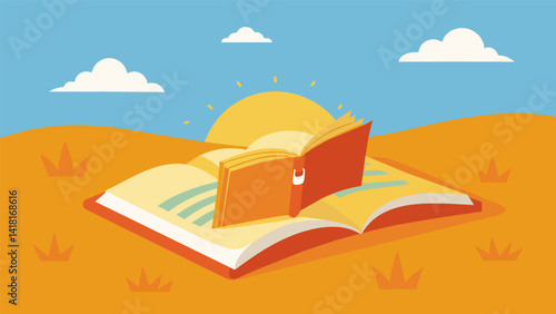 A book sprawled open on a blanket as its reader basks in the warm glow of a bright summer day.. Vector illustration