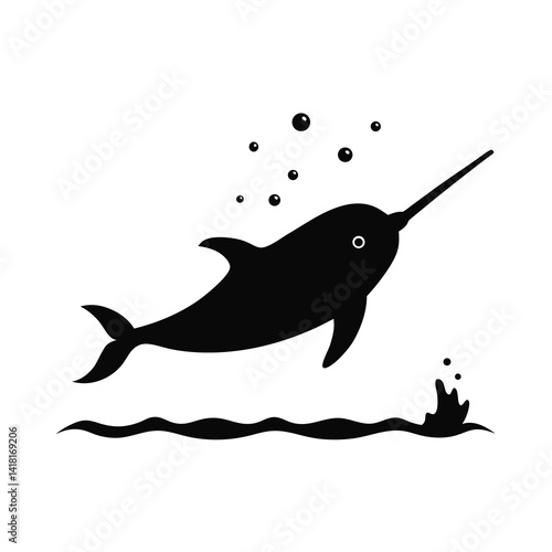 Narwhals Silhouette vector bundle  illustration, Set of Narwhals Silhouette 