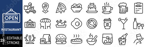 Restaurant cafe menu web line icon. food and drink. Outline icons pack. Icon collection. Editable vector icon and illustration.