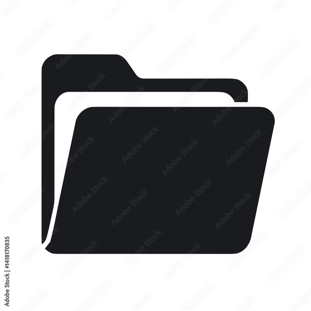 Minimalist folder icon with bold black silhouette and flat design - concept of file management document storage directory Minimalist folder icon with bold black silhouette and flat design - concept of file management document storage directory