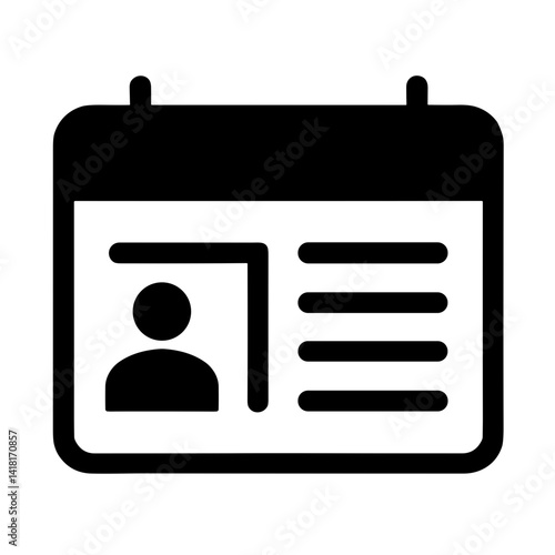 Minimalist id badge icon with photo and text layout in flat design - concept of identity verification employee profile name tag
