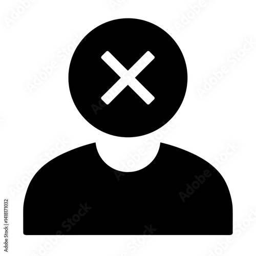 Minimalist user avatar icon with cross mark instead of face - concept of account error blocked deleted profile banned access denied