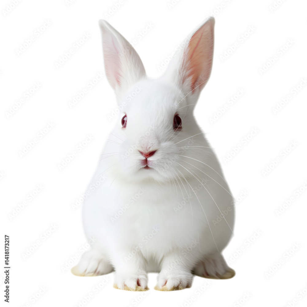 Obraz premium Fluffy white bunny rabbit with ears pointing straight up
