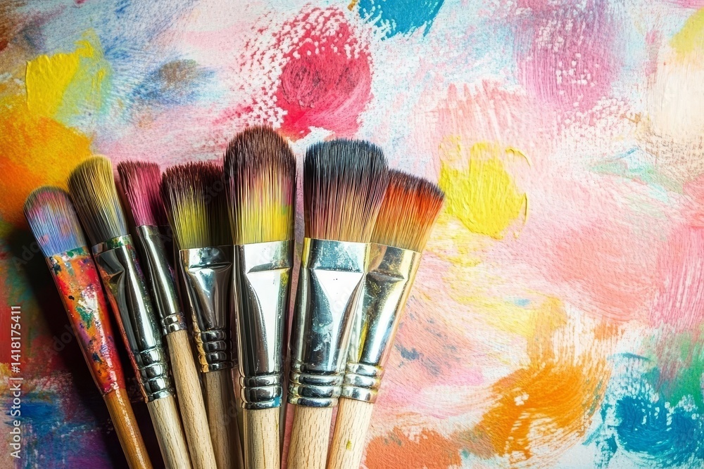 Fototapeta premium Paintbrushes with Colorful Paint Strokes, Art , Creativity