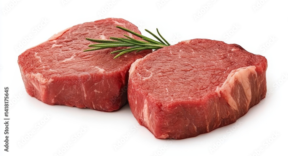 Raw Beef Steaks with Rosemary Sprig, Food Photography, Meat Cuts Raw Beef Steaks with Rosemary Sprig, Food Photography, Meat Cuts