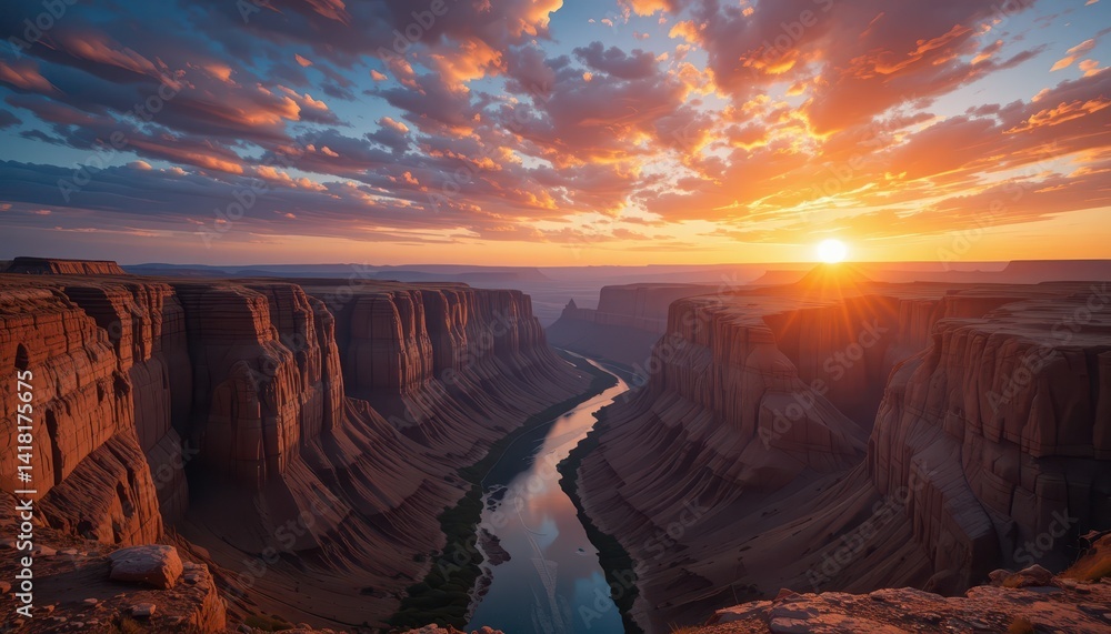 Fototapeta premium Breathtaking Sunset Over the Majestic Canyon and River Landscape