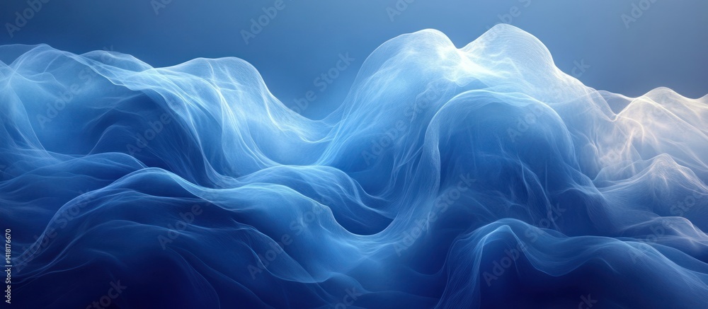 Abstract blue and white flowing shapes suggest smoke clouds or underwater currents. Abstract blue and white flowing shapes suggest smoke clouds or underwater currents.