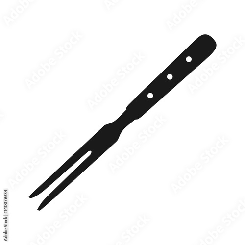 Illustration of a two pronged fork with handle featuring three equally spaced circular openings design