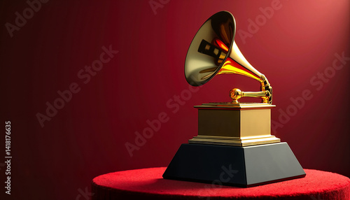 Grammy award trophy on red velvet background
